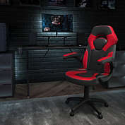 Emma + Oliver Black/Red Gaming Desk Set with Headphone Hook, and Monitor Stand