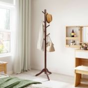 Costway Adjustable Wooden Tree Coat Rack with 8 Hooks-Brown