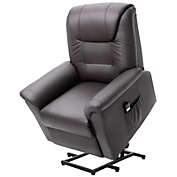 Slickblue Brown Electric PU Leather Power Lift Chair with Remote Control & Side Pockets