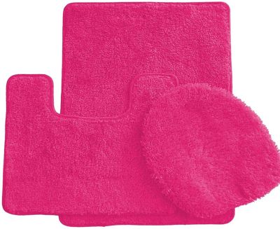 Ben&Jonah Elegant 3 Piece Bath Rug Set Elegant 1 Bath Rug (18" x 30"), 1 Contour Mat (18" x 18") and 1 Toilet Seat Cover (APX 18" x 18") - Hot Pink