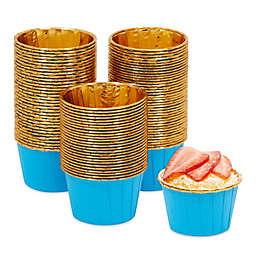 Sparkle and Bash Blue and Gold Foil Cupcake Liners, Muffin Cups for Baking (2.75x1.5 In, 100 Pack)