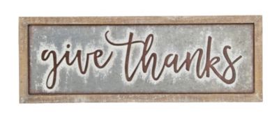 Cheungs Decorative Give Thanks Wall Sign - All Wood Frame And Center Metal Panel And Lettering