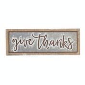 Cheungs Decorative Give Thanks Wall Sign - All Wood Frame And Center Metal Panel And Lettering