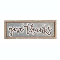 Cheungs Decorative Give Thanks Wall Sign - All Wood Frame And Center Metal Panel And Lettering