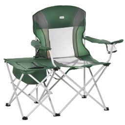 Outsunny Folding Camping Chair with Portable Insulation Table Bag, Two Cup Holders for Beach, Ice Fishing and Picnic, Green