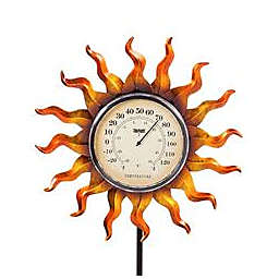 Evergreen Flag Beautiful Sun Solar Thermometer Garden Stake - 48 x 1 x 11 Inches