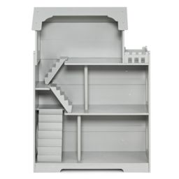 Slickblue Kids Wooden Dollhouse Bookshelf with Anti-Tip Design and Storage Space-Gray