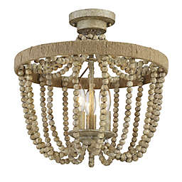 Trade Winds Lighting 3-Light Ceiling Light In Natural Wood With Rope - TW020453-97