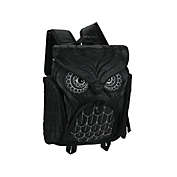 Things2Die4 Large Black Nylon Mystical Owl Adjustable Backpack With Embroidered Stitching