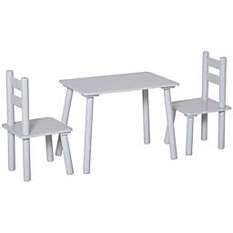 Halifax North America 3-Piece Set Kids Wooden Table Chairs Easy to Clean Gift for Boys Girls Toddlers Age 3 to 8 Years Old Grey