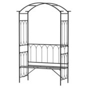 Outsunny 19.75" Metal Garden Arbor Archway with Relaxing Bench & Delicate Scrollwork Perfect for Weddings & Backyards