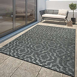 Paco Home Dark Grey Outdoor Rug for Patio with Modern Moroccan Ornaments