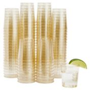 Juvale 100 Pack 2 oz Gold Glitter Shot Glasses, Disposable Plastic Cups for Birthday Party, Wedding