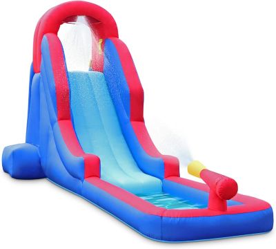 Sunny & Fun Deluxe Inflatable Water Slide Park - Heavy-Duty Nylon for Outdoor Fun - Climbing Wall, Slide, & Small Splash Pool - Easy to Set Up & Inflate with Included Air Pump & Carrying Case