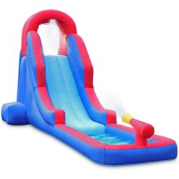 Sunny & Fun Deluxe Inflatable Water Slide Park - Heavy-Duty Nylon for Outdoor Fun - Climbing Wall, Slide, & Small Splash Pool - Easy to Set Up & Inflate with Included Air Pump & Carrying Case