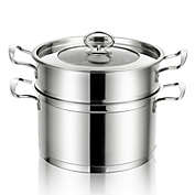 Slickblue 2-Tier Steamer Pot 304 Stainless Steel Steaming Cookware with Glass Lid