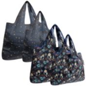 Wrapables Large & Small Foldable Nylon Reusable Bags, Set of 4, Moon, Stars & Owls