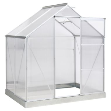 Outsunny 6' x 4' Portable Walk-In Greenhouse Outdoor Plant Gardening Green House Canopy w/ Sliding Door Adjustable Window Silver. View a larger version of this product image.