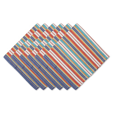 Contemporary Home Living Set of 6 Blue and Orange Picante Stripe Square Napkin, 20". View a larger version of this product image.