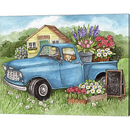 Great Art Now Blue Truck Flowers Hello Spring by Melinda Hipsher 20-Inch x 16-Inch Canvas Wall Art