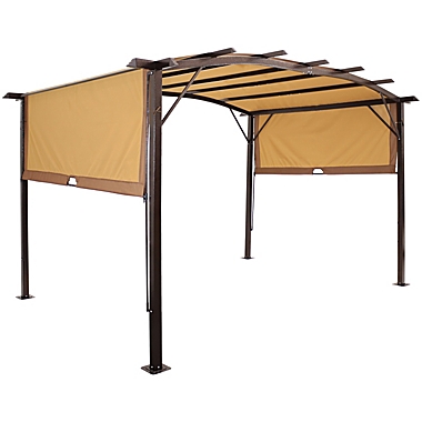 Sunnydaze 9 x 12 Foot Metal Arched Pergola with Retractable Canopy - Tan. View a larger version of this product image.