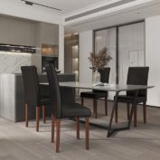 Emma + Oliver Four Mid-Century Brown Fabric Parsons Chairs and Mahogany Finished Hardwood Frame for Kitchen, Dining Room & More