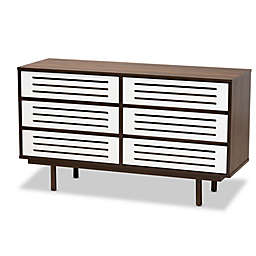 Wholesale Interiors  Meike MidCentury Modern TwoTone Walnut Brown and White Finished Wood 6Drawer Dresser
