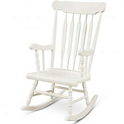 Costway Solid Wood Porch Glossy Finish Rocking Chair-White