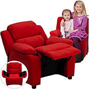 Flash Furniture Deluxe Padded Contemporary Red Microfiber Kids Recliner With Storage Arms - Red Microfiber