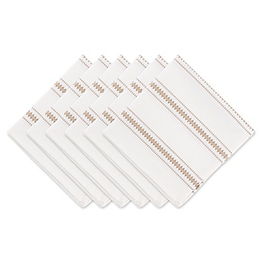 Contemporary Home Living Set of 6 20" x 20" Brown and White Stone Zig Dobby Stripe Napkins. View a larger version of this product image.