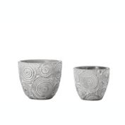 Urban Trends Collection Cement Round Pot with Embossed Spiral Illusion Abstract Design Body Set of Two Washed Concrete Finish Gray