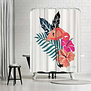 Americanflat 71" x 74" Shower Curtain, White Tropical Flamingos 2 by Cat Coquillette