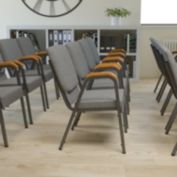 Emma + Oliver 21" Stackable Church Chair with Arms in Gray Fabric - Silver Vein Frame