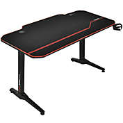 Slickblue 55 Inches T-Shaped Gaming Desk with Full Desk Mouse Pad and Gaming Handle Rack
