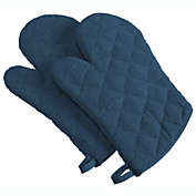 Contemporary Home Living Set of 2 Blue Diamond Pattern Quilted Oven Mitt with Hanger 13"
