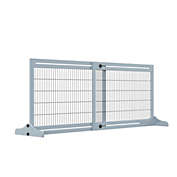 PawHut 72" W x 27.25" H Extra Wide Freestanding Pet Gate with Adjustable Length Dog, Cat, Barrier for House, Doorway, Hallway, Blue-grey