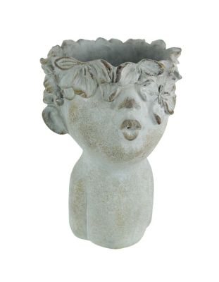 Distinctive Designs Pucker Up Kissing Face Weathered Finish Concrete Head Planter 10 Inches High Outdoor Décor