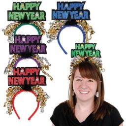 Beistle Party Decorative Glittered Happy New Year Headbands - 12 Pack, (1/Card)