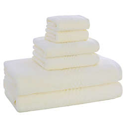 PiccoCasa Ultra Soft And Absorbent Washcloths Bath Towels 100% Plush Cotton (6Pcs Set, Beige)