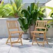 Flash Furniture Martindale Indoor/Outdoor Folding Acacia Wood Patio Bistro Chairs with X Base Frame and Slatted Back and Seat in Natural Finish, Set of 2