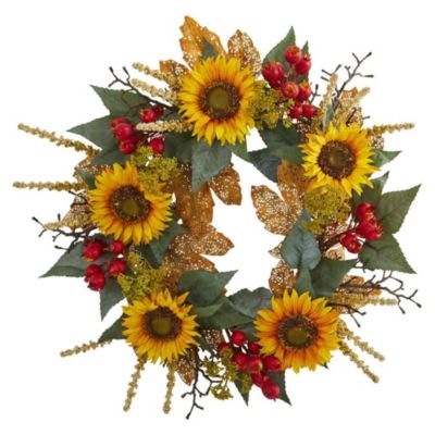 Nearly Natural 27" Sunflower Berry Artificial Wreath