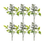 Melrose Set of 6 Green and Blue Berry with leaf Sprays 16"