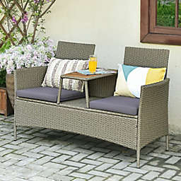 Costway-CA 2-Person Patio Rattan Conversation Furniture Set with Coffee Table