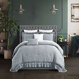 Chic Home Kensley Comforter Set Washed Crinkle Ruffled Flange Border Design Bedding Grey, Queen