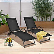 Gymax 2PCS Outdoor Patio Chaise Reclining Lounge Chairs  w/ 5-Position Adjust Backrest