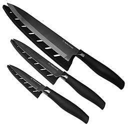 Dura Living Titan Series 3 Piece Titanium Plated Chef Knife Set with Blade Guards, Black
