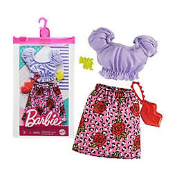 Barbie Fashion Pack with Purple Crop Top, Floral Skirt, Lip-Shaped Purse & Boss Girl Hair Pin