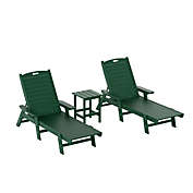 WestinTrends 3-Pieces Set Poly Adirondack Outdoor Chaise Lounges with Side Table, Dark Green