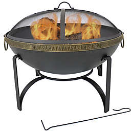 Sunnydaze Outdoor Camping or Backyard Steel Contemporary Fire Pit Bowl with Handles and Spark Screen - 26