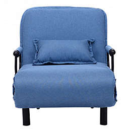 Costway Convertible Folding Leisure Recliner Sofa Bed-Blue